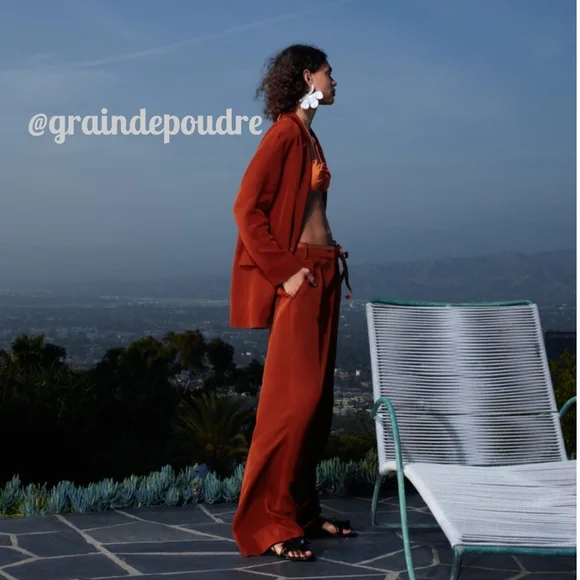 Rare! Zara Caramel Brown Ribbon Tie Pareo Wide Leg Slouchy Pants M L XL - Picture 2 of 7